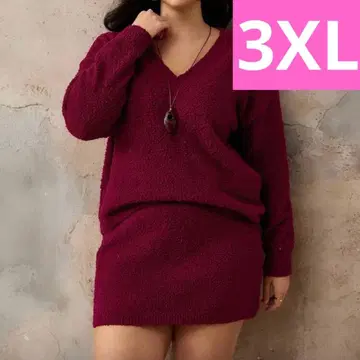 즉시 발송 셋업 두꺼운 원단 미니 스커트 & V넥 니트 긴팔 버건디
