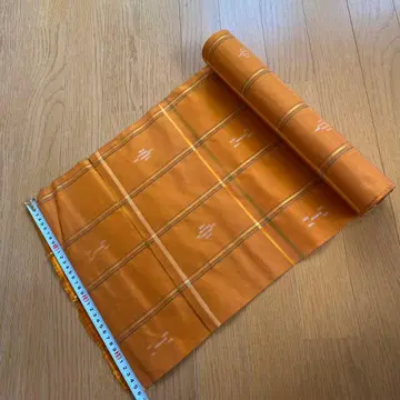 오렌지 체크 무늬 기모노 옷감