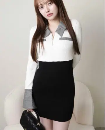 LIP SERVICE 더블 컬러 클래시컬 니트 원피스