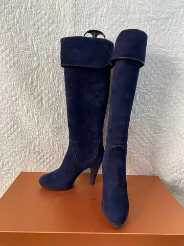 네이비 스웨이드 접이식 디자인 니하이 부츠 [새상품급]