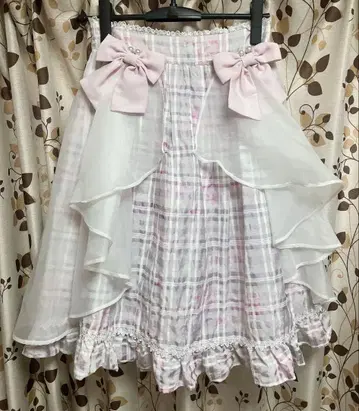 멜피 메모리 리본 포함 체크 무늬 프릴 스커트 양산형 포근한 히메 스타일