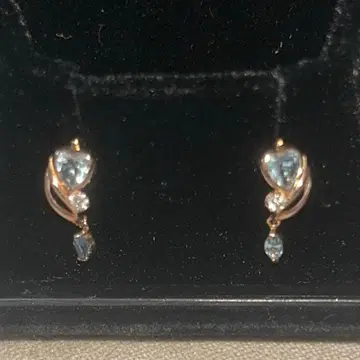 K10 PG 블루 토파즈 하트 귀걸이