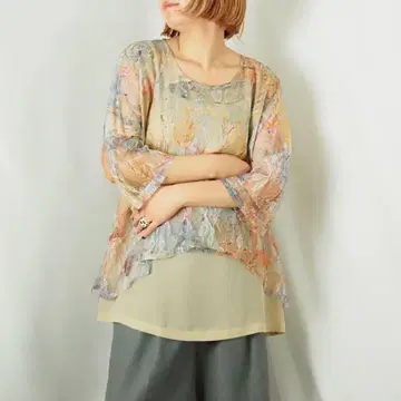 그라데이션 레이스 레이어 디자인 블라우스 구제 의류