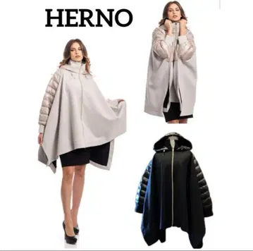 새상품급 HERNO RESORT 후드 부착 다운 코트 비대칭