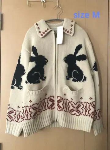 택 포함 새상품 GU x rock 풀 집업 니트 자켓 내추럴 M