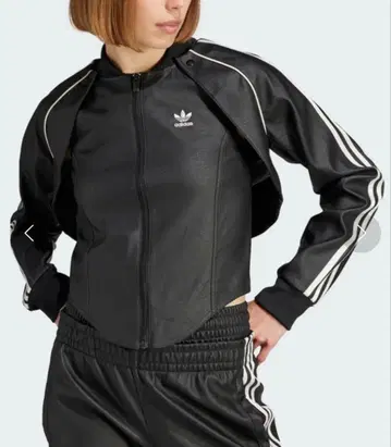 adidas 크롭 인조 가죽 자켓 블랙