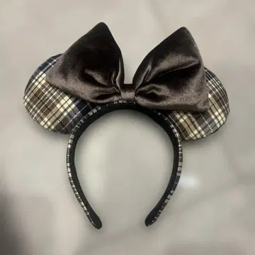 디즈니 미니 체크 무늬 브라운 머리띠