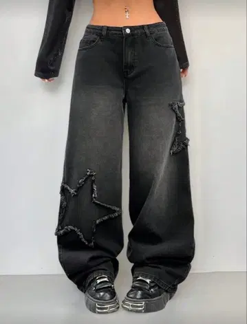 블랙 데님 와이드 레그 팬츠 y2k 한국