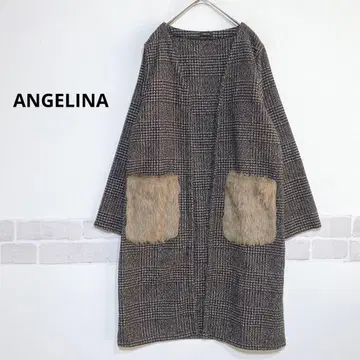 체크 무늬 롱 자켓 오픈 프론트 퍼 보아 포켓 브라운 계열 i770