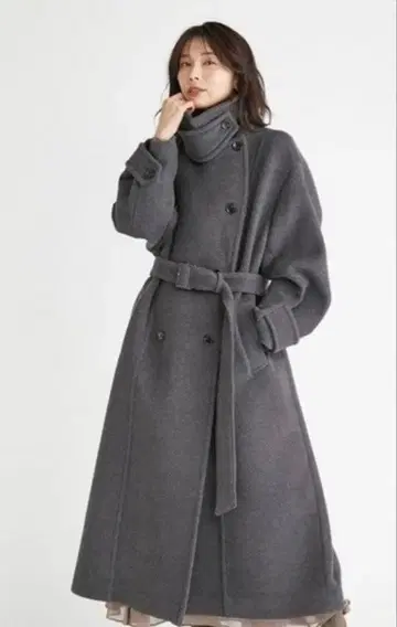 FRAY I.D 스탠드 카라 더블 코트 DGRY 0