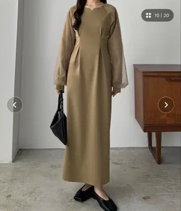 택 포함 새상품 튤 슬리브 턱 원피스