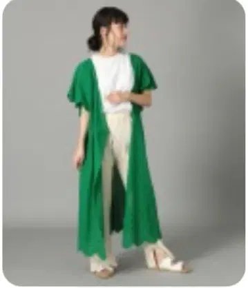 LOWRYS FARM 그린 V넥 플레어 슬리브 롱 원피스