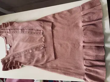 핑크 프릴 레이스 니트 셋업