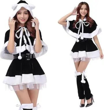 산타 코스프레 여성용 블랙 산타 고양이 귀