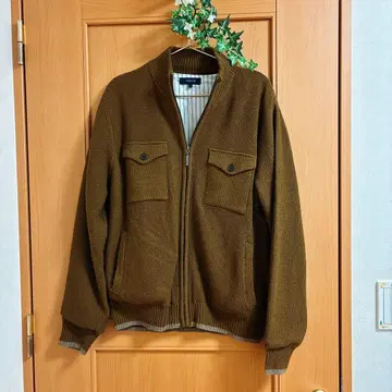 [ 남성용 ] 브라운 겨자색 안감 부착 니트 가디건 자켓 M