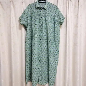 그린 패턴 반팔 셔츠 원피스