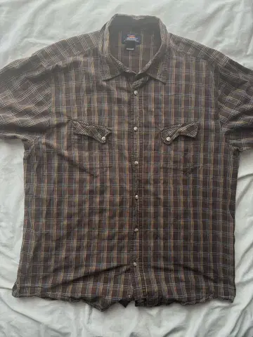 Dickies 반팔 체크 셔츠 브라운 계열