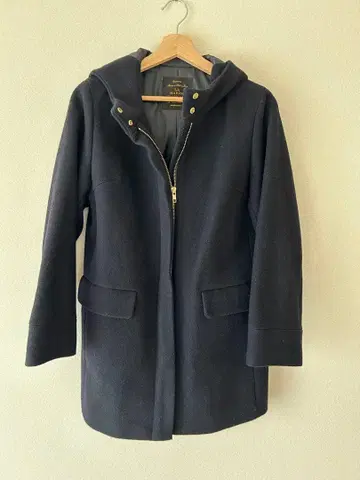 LAMARINE FRANCAISE 네이비 후드 부착 울 코트