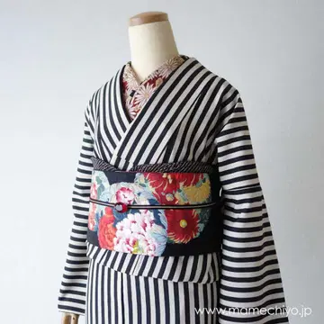 콩 모던 캔디 스트라이프 세서미 이중 기모노 M 사이즈