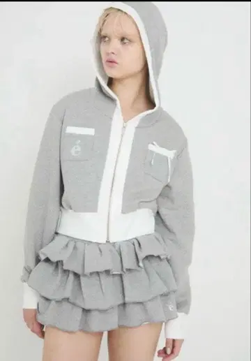 ribbon piping zip hoodie 에피누 후드티 그레이