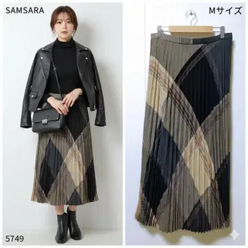 삼사라 체크 무늬 플리츠 스커트 롱 기장 울 100% 성인 안감 부착