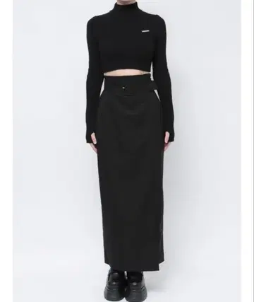 EMODA 하이 웨이스트 벨트 롱 스커트 블랙