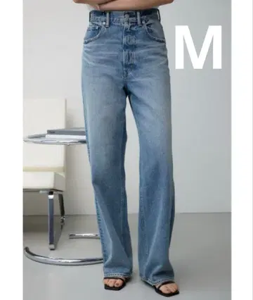 AZUL by moussy 하이웨스트 와이드 데님 라이트 블루 M 사이즈
