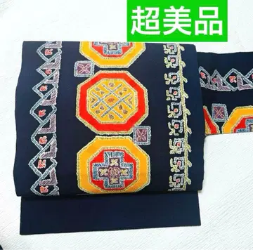 [컨디션 최상] 크레이프 원단 홍가타 나고야 오비 전통 순수 실크