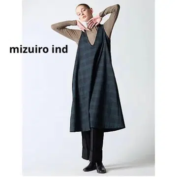 [ 새상품급 ] 미즈이로 인드 체크 V넥 롱 원피스 점프 스커트 일본제