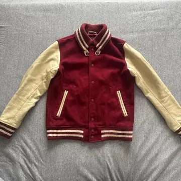 BEAMS (빔즈) 바시티 자켓 레드 가죽 울