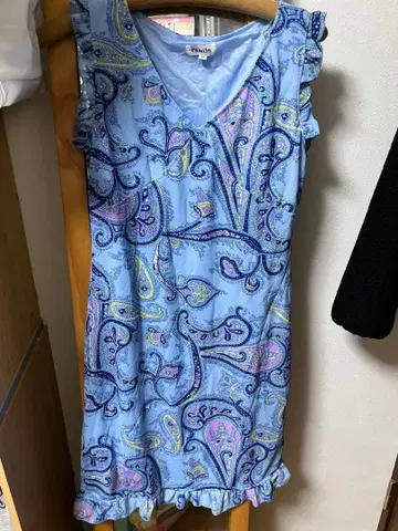 스카이블루 페이즐리 무늬 반팔 원피스 M