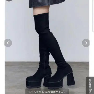 EMODA 스퀘어 핏 롱 부츠 니하이 부츠 블랙 L