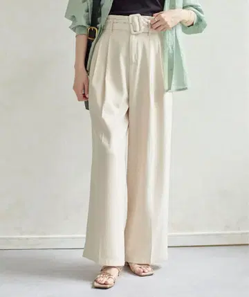 제본 벨트 포함 하이웨스트 턱 팬츠