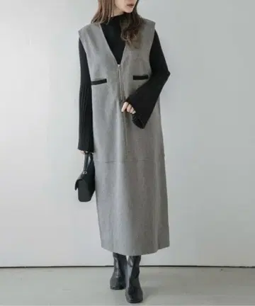 La-gemme 라지엠 V넥 오버롤 스커트 그레이 프리 사이즈