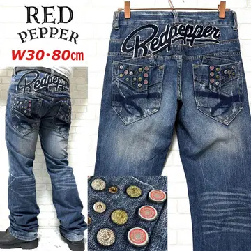 RED PEPPER 스터드 빅 로고 자수 장식 데님 팬츠