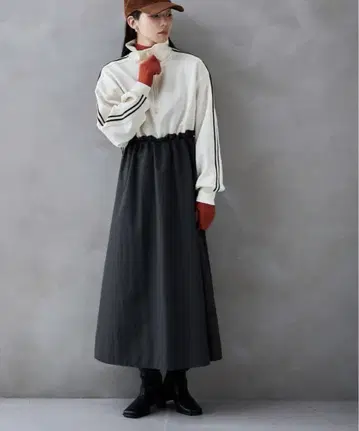 화이트 블랙 긴팔 셔츠 원피스