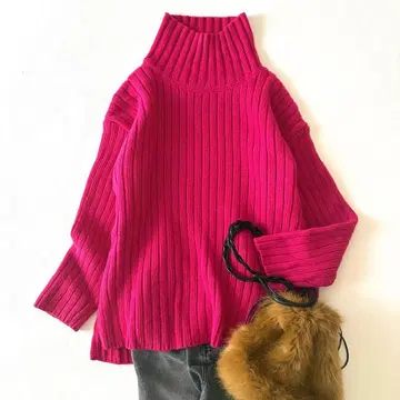 [ 새상품급 ] 필 데 페르 하이넥 와이드 리브 니트 핑크 루즈핏 실루엣