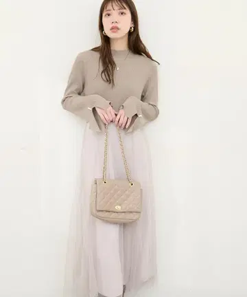 내추럴 꾸뛰르 리브 니트 x 튤 도킹 원피스 그레이지 F