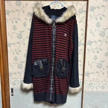 에이치 나오토 퍼 후드 빨검 스트라이프 아우터