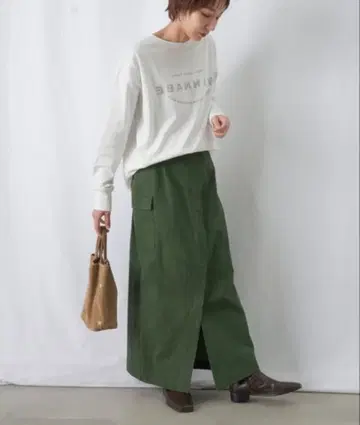 루카 레이디 랙 루카 슬릿 롱 스커트 F 그린 포켓 지퍼