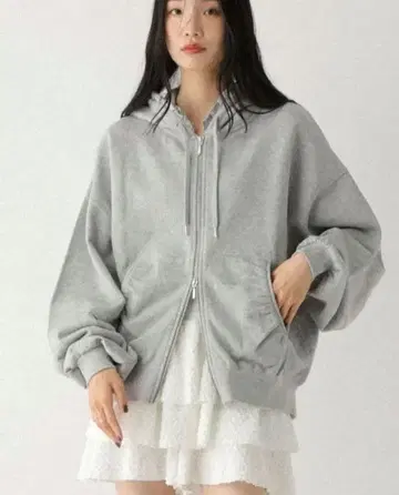 Heather 프릴 후드티 그레이