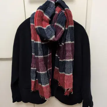 coCORO-ne 반슈 직조 빨간색과 네이비 체크 머플러