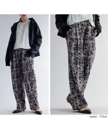 안티카 자카드 와이드 팬츠 블랙 화이트 계열