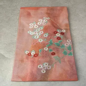 새상품 순수 실크 여름 아이템 명주 나고야 오비 국화 자수