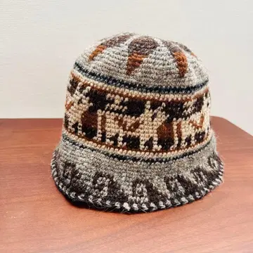[미사용] 버킷햇 니트캡 페루 기하학 패턴 동물