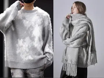 CLEL / 모헤어 블렌드 샤기 디자인 니트 그레이 계열 S 머플러 세트