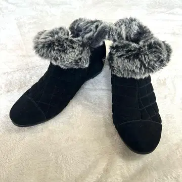 [모드 카오리] 블랙 스웨이드 퍼 부티 부츠 24.5cm