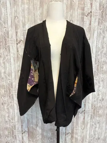 순수 실크 겉옷 블랙 기모노 앤티크 레트로 화장 62.5