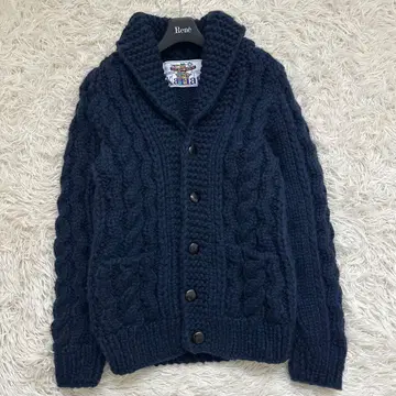 캐나다 케이블 짜임 코위찬 니트 두꺼운 원단 네이비 S 캐나다제