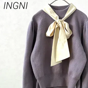 INGNI 니트 스웨터 모크넥 리본 볼륨 소매 숏 기장